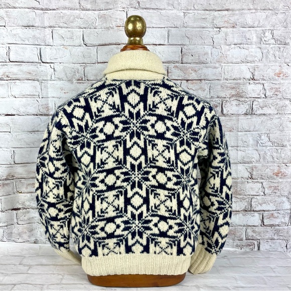 Vtg 90 Polo Country Snowflake Shawl Collar Hand Knit Wool Sweater M - Picture 6 of 10